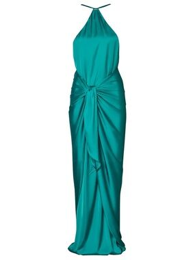 Baobab Collection Selva Dress - Teal Halter Knot-Front Satin Gown